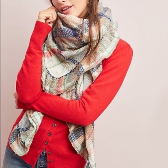 Anthropologie Brand New Plaid Design 100% Acrylic Scarf Contemporary Boho Work - Picture 1 of 7